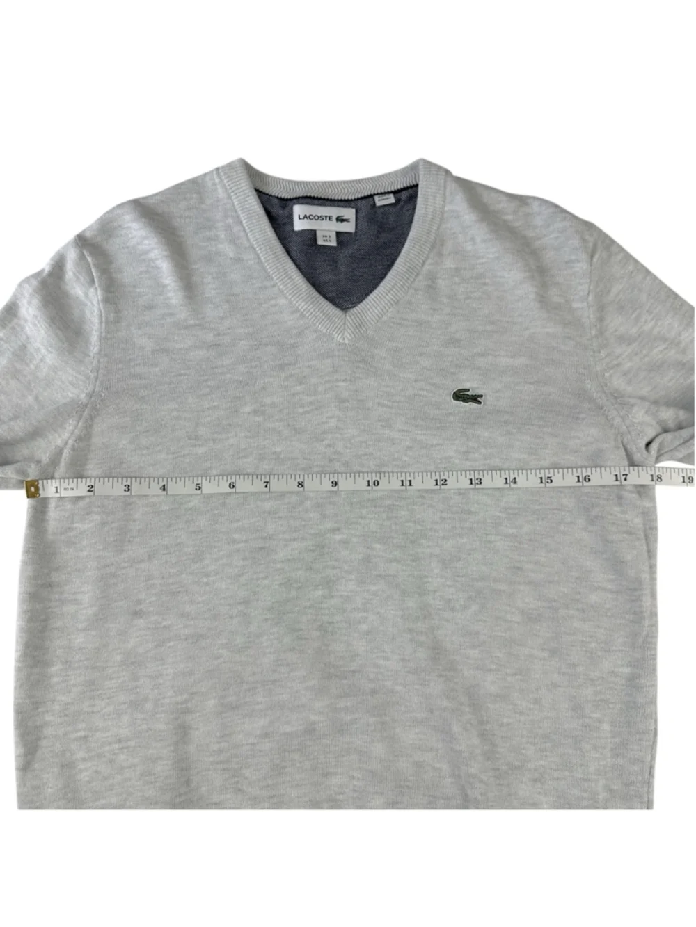 Lacoste Sweater Mens Small Gray Cotton Knit V-Neck Pullover Long Sleeve
